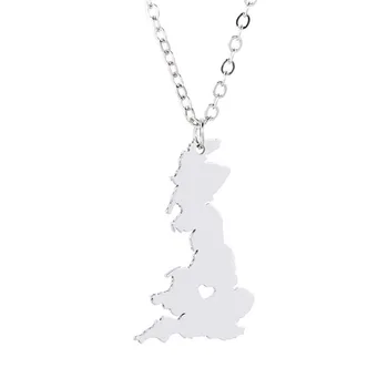 Nový Spojené Kráľovstvo Mapa Náhrdelník Strieborná Farba Nehrdzavejúcej Ocele Spojené Kráľovstvo Mapa Prívesok Náhrdelník Ženy Mapu Pamätník Šperky