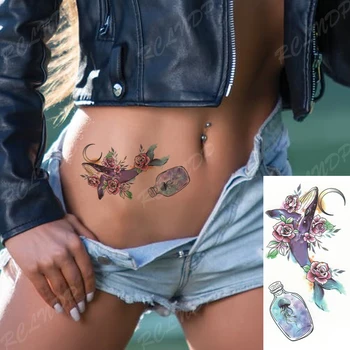 Nepremokavé Dočasné Tetovanie Nálepky Kvet Veľryba Mesiac Medúzy Fľaša Flash Tetovanie Falošné Body Art Tatto pre Ženy Muži