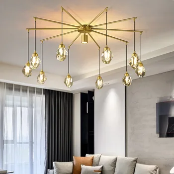 NEARCAM post-moderné crystal all-meď svetlo luxusne jednoduchá obývacia izba, jedáleň, spálňa, krištáľové lustre, LED lampy umenie