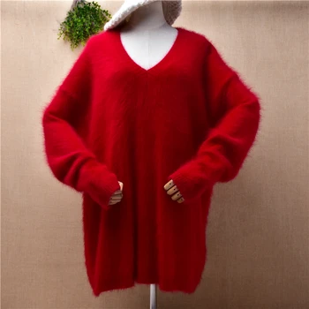 ženské ženy jeseň zimné oblečenie chlpaté noriek cashmere pletené s dlhými rukávmi voľné lazy oaf pulóver angora kožušiny jumper sveter