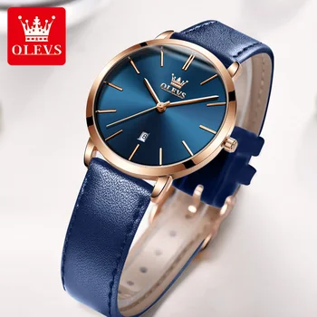 OLEVS Top Značky Jednoduché Quartz Hodinky Ženy, Luxusné Kožené Nepremokavé Ultra-tenké Dámske Hodinky s Kalendárom Náramkové hodinky Pre Ženy