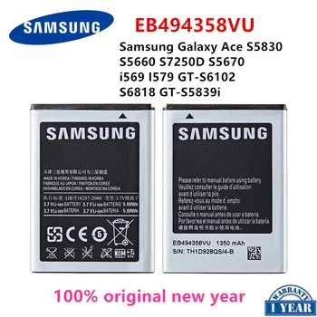 SAMSUNG Pôvodnej EB494358VU 1350mAh Batérie Pre Samsung Galaxy Ace S5830 S5660 S7250D S5670 i569 I579 GT-S6102 S6818 GT-S5839i