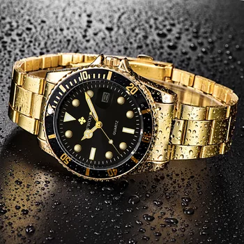 WWOOR Top Nové Luxusné Hodinky Mužov Gold Black Quartz Náramok Náramkové hodinky Športové Nepremokavé Dátum Svietiace Hodiny Mužov Relogio Masculino